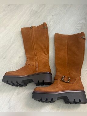 Sam Edelman Brown Suede Mid-Calf Flatform Boots